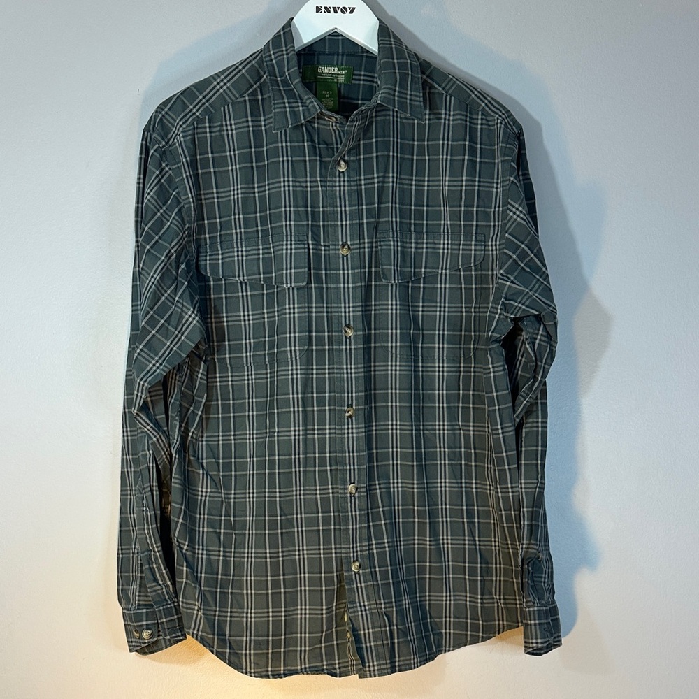 Gander Mountain 100% cotton Men's Gray Plaid Shirt size M